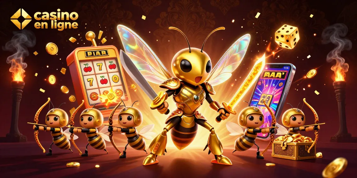 Jouez au casino en ligne avec une illustration captivante de personnages et machines à sous.