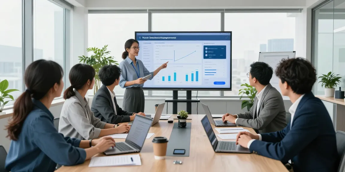 Collaborative team discussing advanced virtual switchboard solutions in a professional office environment.