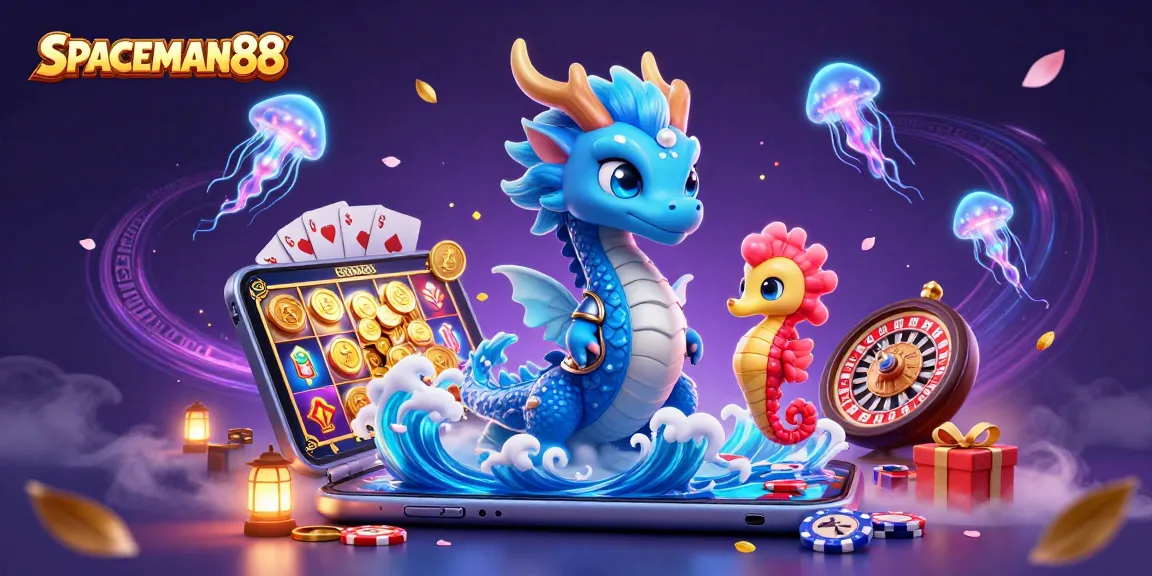 SPACEMAN88 invites players to enjoy vibrant slot games with a mystical ocean theme in this 3D illustration.