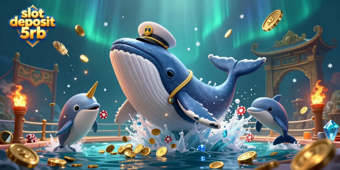 Experience slot deposit 5rb with a whimsical scene depicting a whale and narwhal surrounded by coins and poker chips.