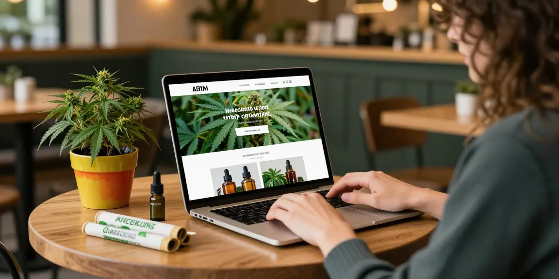 Where Can I Buy Marijuana Online Europe? Person exploring cannabis products online in a cozy café setting, highlighting convenience and comfort.