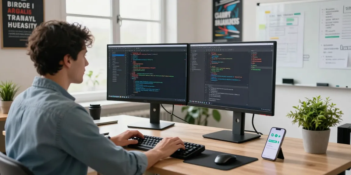 Efficient workspace showcasing snipaste官网 with developer coding, dual monitors, and collaborative tech environment.