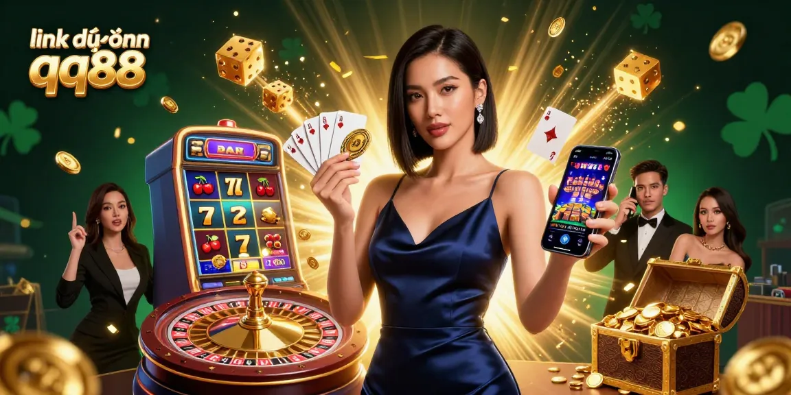 Experience the excitement of link dự phòng qq88 with a stunning casino scene featuring jackpots and vibrant game elements.