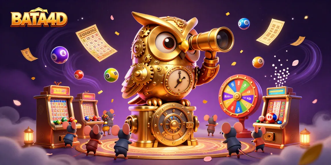 BATA4D showcases a vibrant casino scene with a clockwork owl and lively gaming elements.