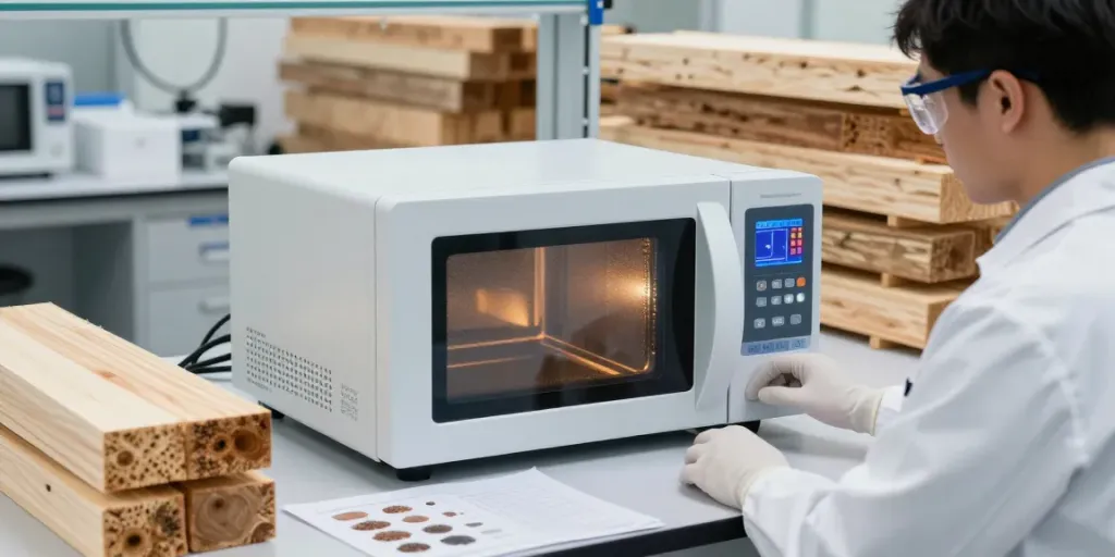 SHASHEL® microwave technology eliminating woodworms in laboratory setting.