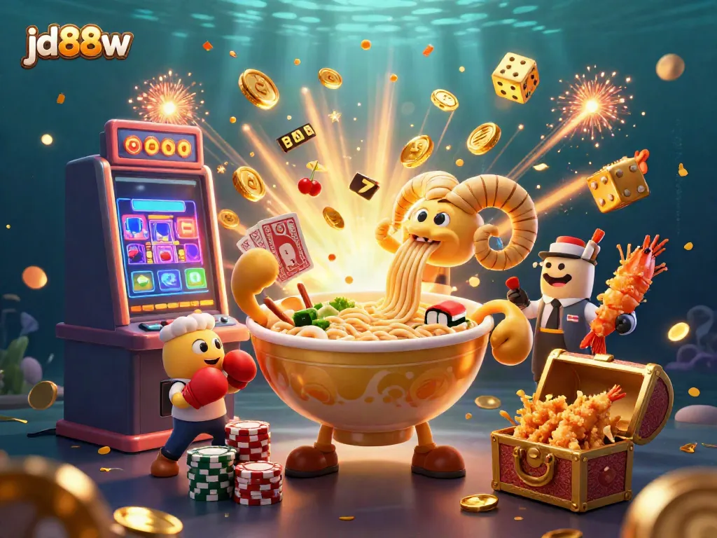 Experience vibrant action with jd88w's cartoon characters in a bustling casino scene.