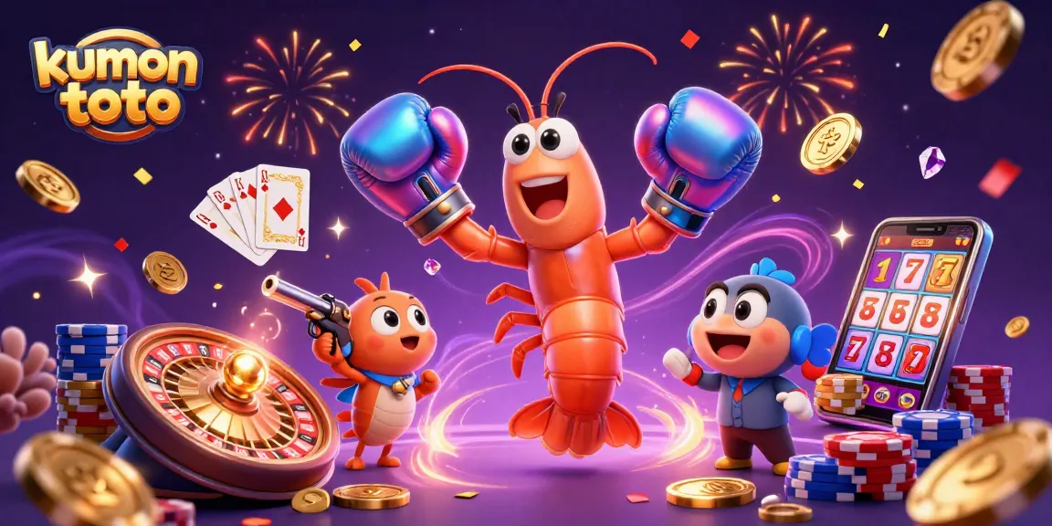 Win big with kumon toto in a vibrant casino scene filled with festive gaming elements.