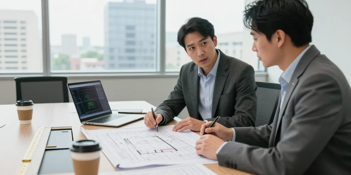 Engineer discussing permit engineering Missouri with contractor at a professional workspace