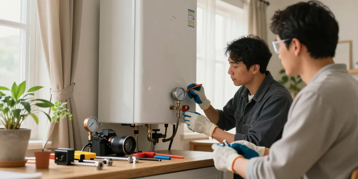 Expert boiler servicing belfast in a warm home setting, highlighting professionalism and care during maintenance