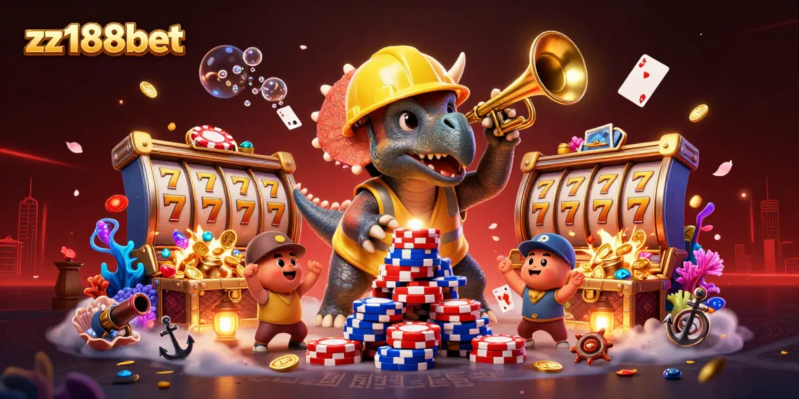 Engage your luck at zz188bet with a dynamic triceratops and vibrant casino elements celebrating gaming fun.