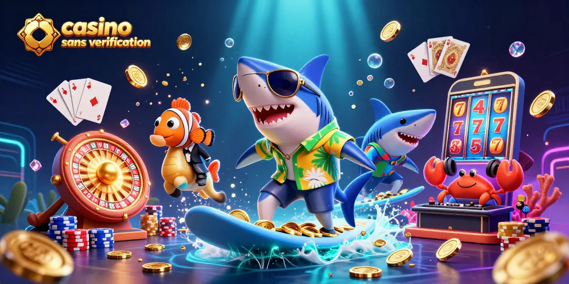 Gagnez avec le casino sans vérification grâce à cette illustration d'un monde ludique rempli de pièces et de jeux.