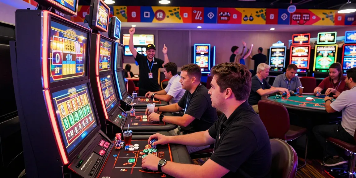 Exciting scene featuring diverse players at Raja328 gaming lounge, highlighting link alternatif raja328 amid vibrant atmosphere.