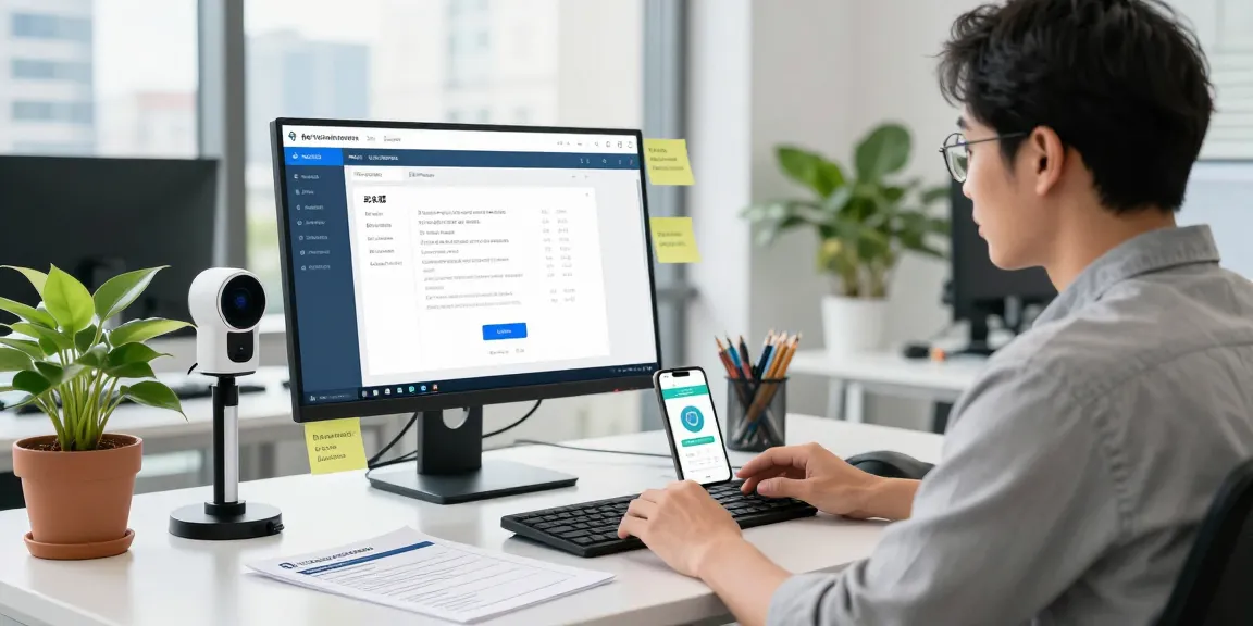 Implementing an age verification system with tech essentials and compliance guidelines in a modern workspace.