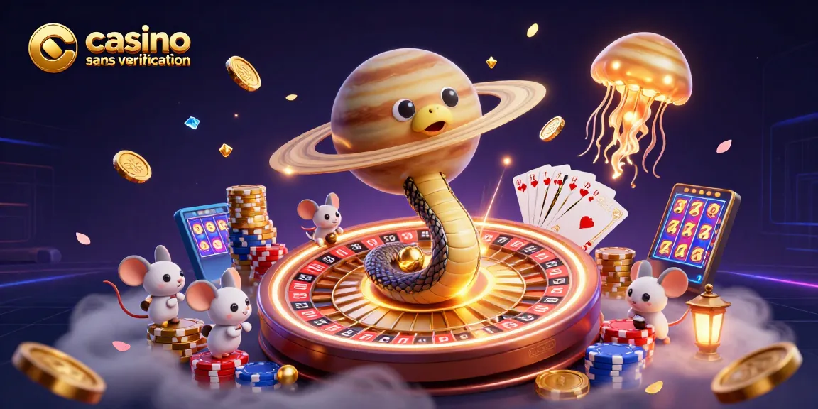 Jouer au casino sans vérification avec une illustration de roulette et des astronautes sur les anneaux de Saturne.