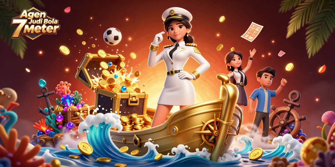 Agen Judi Bola 7meter promotes winning strategies with dynamic sports betting elements in a vibrant illustration.