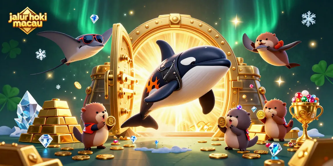 Experience jalur hoki macau in a vibrant 3D scene with characters and treasure.