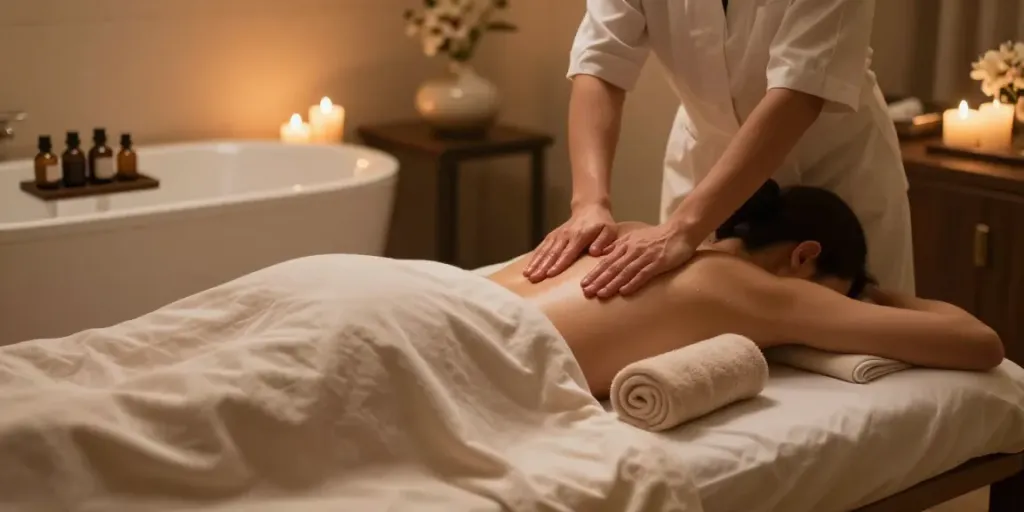 Nuru massage midtown manhattan in a luxurious spa treatment room with serene ambience and rejuvenating atmosphere.