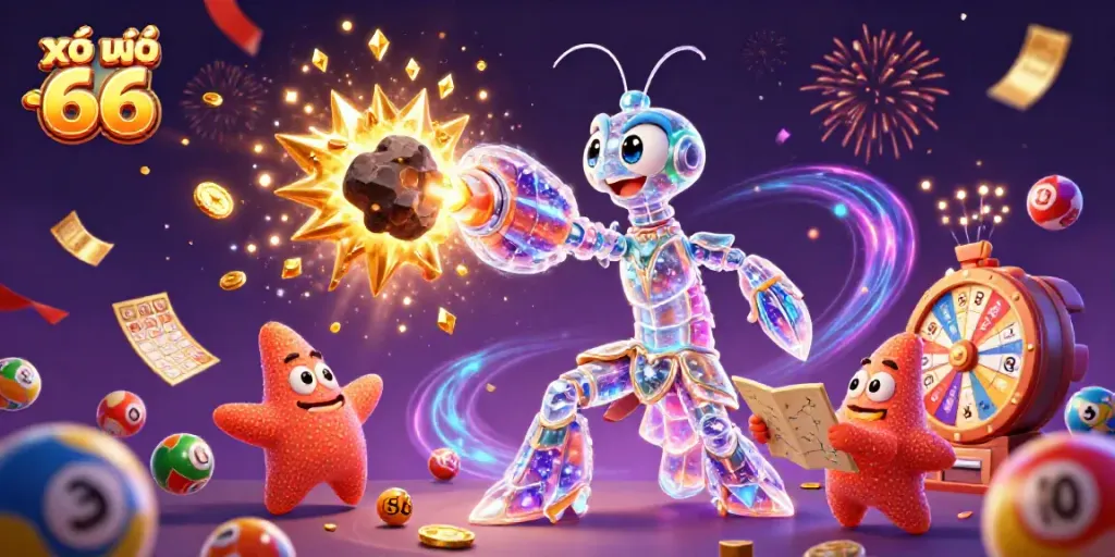 Experience the excitement of xổ số 66 with a dynamic 3D illustration featuring vibrant lottery elements.