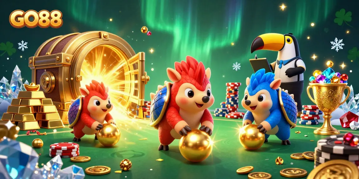 Experience the excitement of GO88 as pangolins roll into jackpot wins amidst dazzling casino treasures.