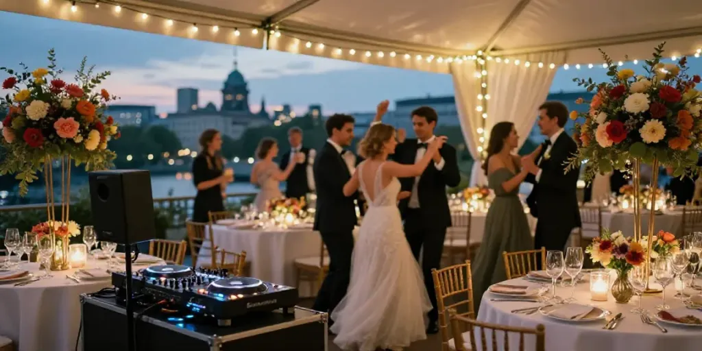 hochzeit DJ berlin brandenburg wedding reception with dancing guests and DJ