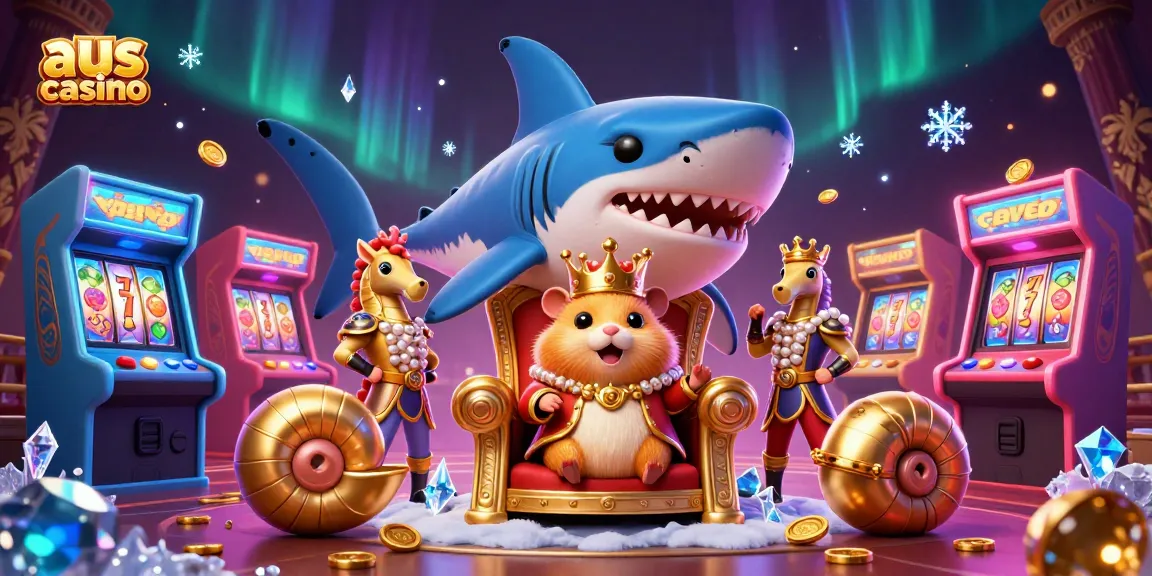 Experience vibrant aus casino excitement with a golden hamster king in a magical digital scene.