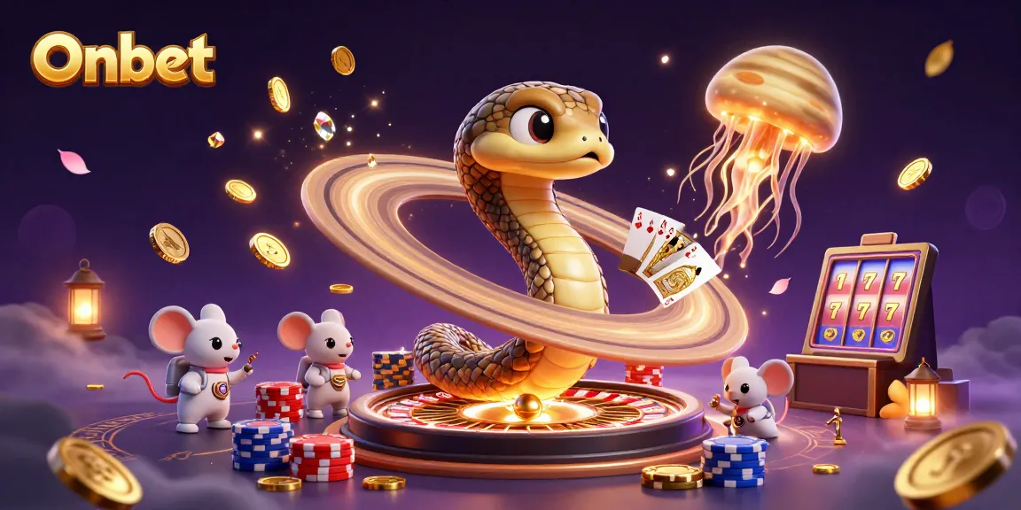 Onbet's vibrant casino scene showcases thrilling cosmic betting with unique characters and dynamic elements.