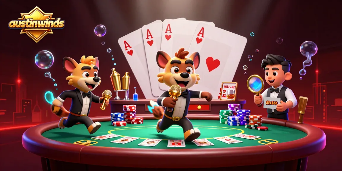 Austinwinds hyenas entertain in a vibrant comedy casino scene filled with poker elements and dynamic energy.
