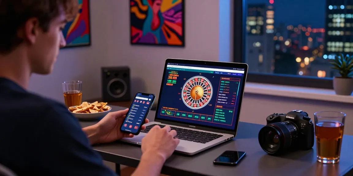 Engaging with a 토토사이트 while enjoying a cozy home environment, capturing the excitement of safe online betting.