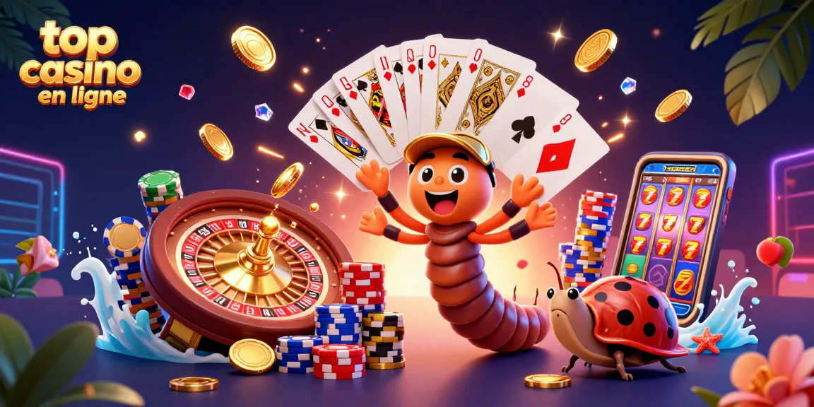 Jouez au top casino en ligne avec un croupier mille-pattes, cartes et jetons colorés.