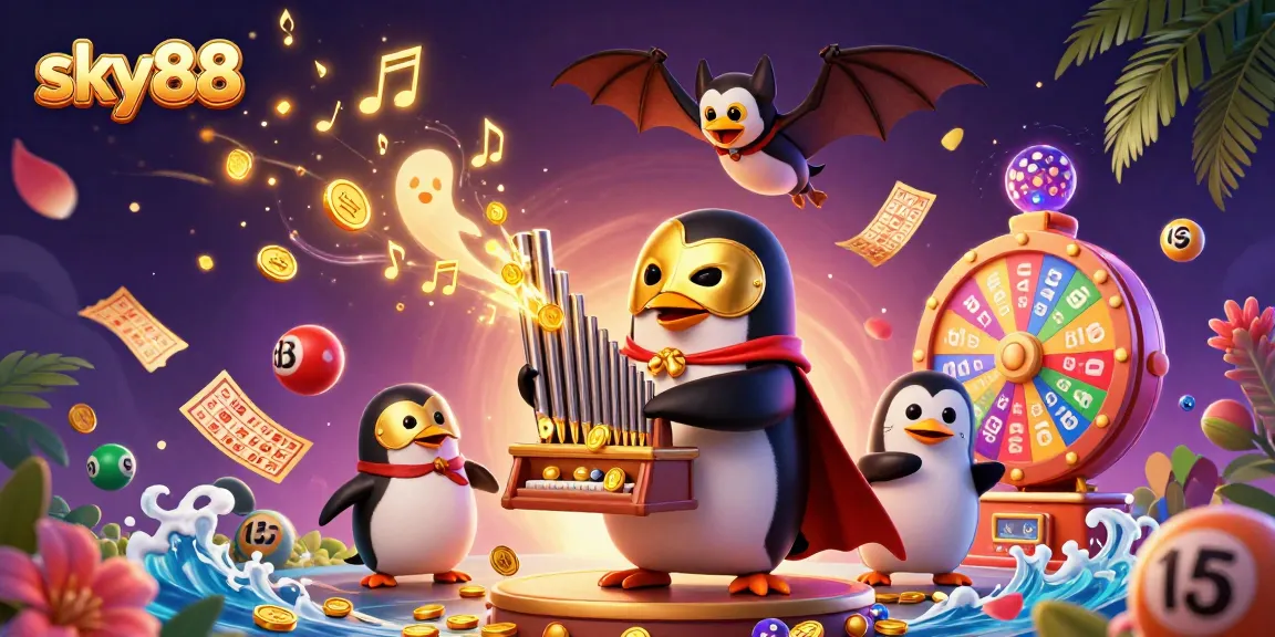 Experience thrilling gameplay at sky88 with a dynamic 3D casino illustration featuring engaging lottery elements.